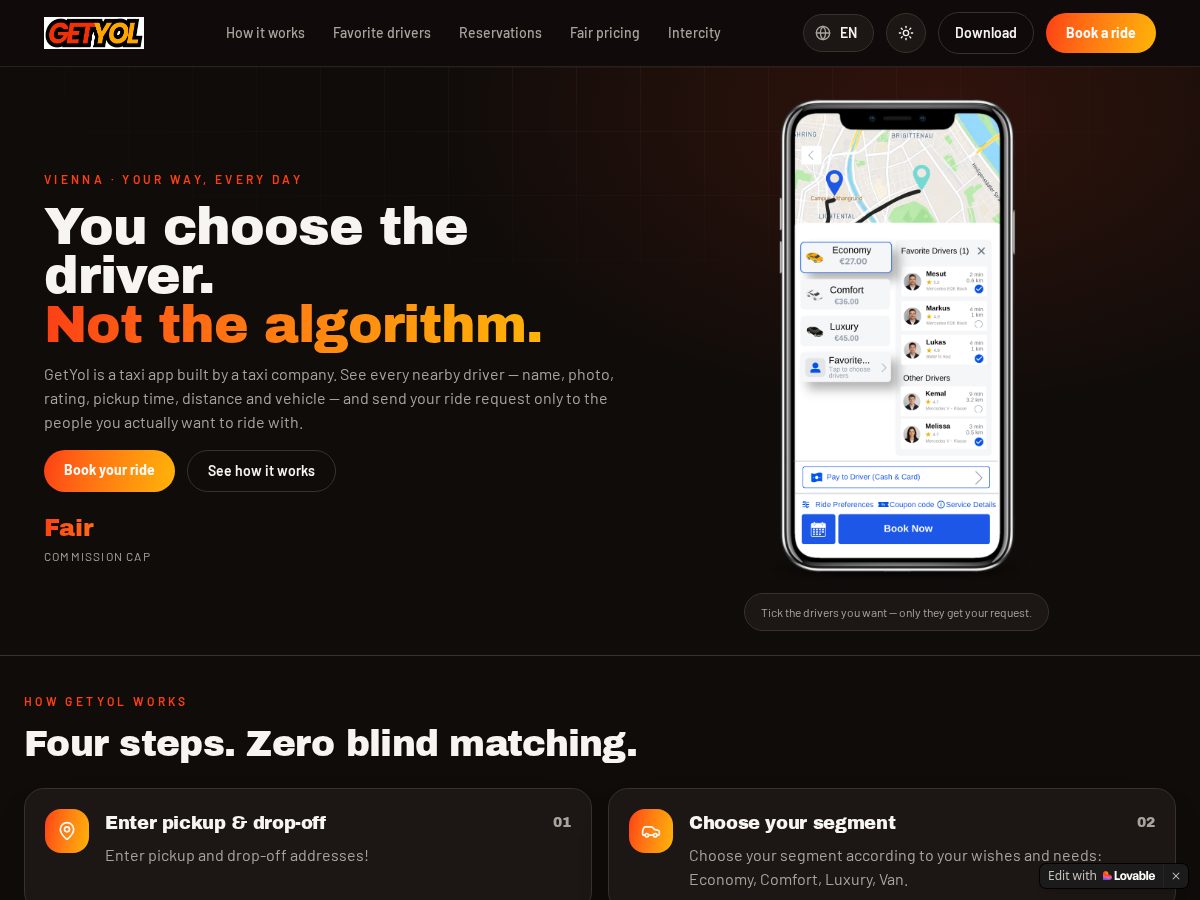 Landing-page snapshot of getyol.app