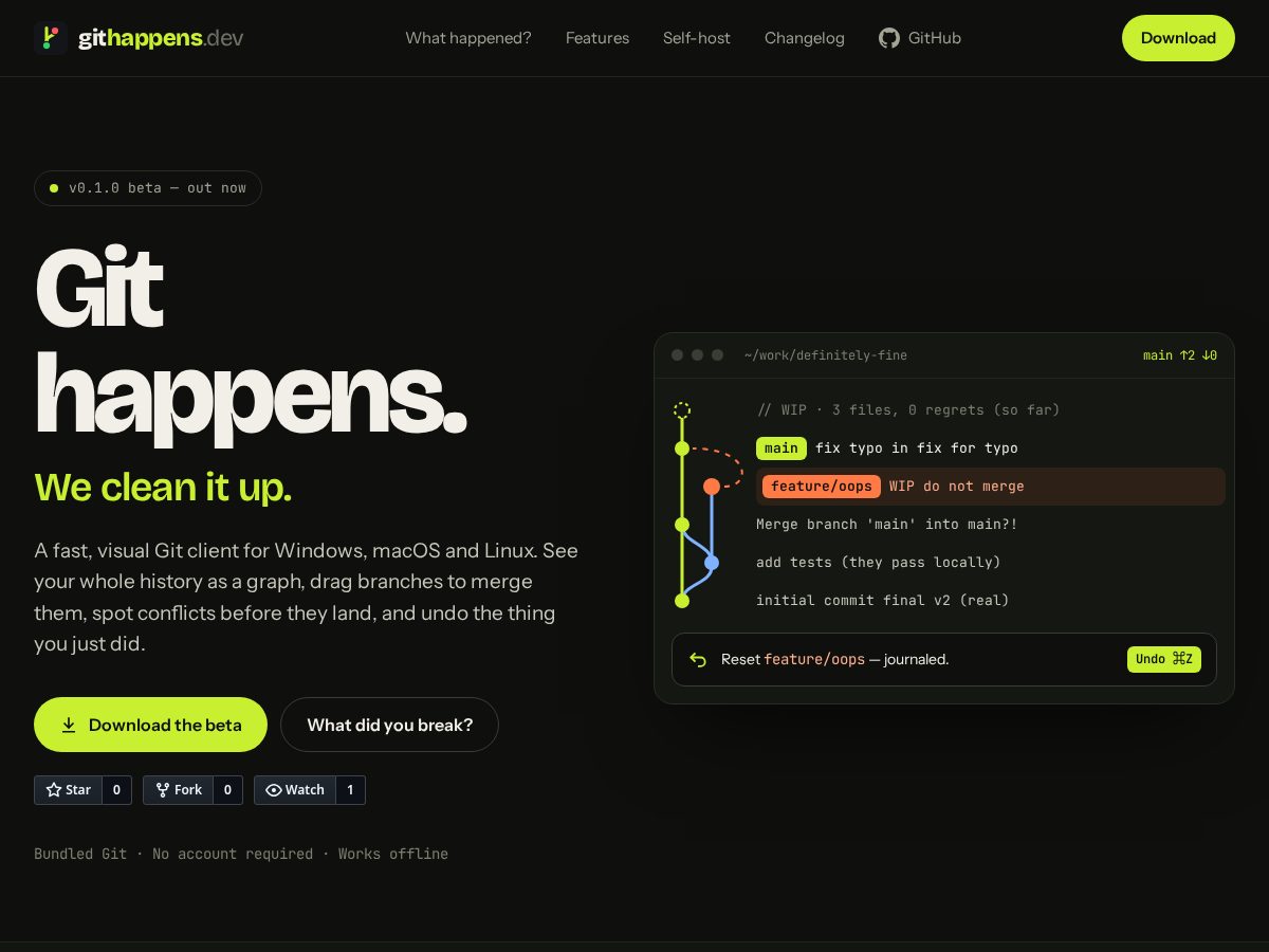 Landing-page snapshot of githappens.dev