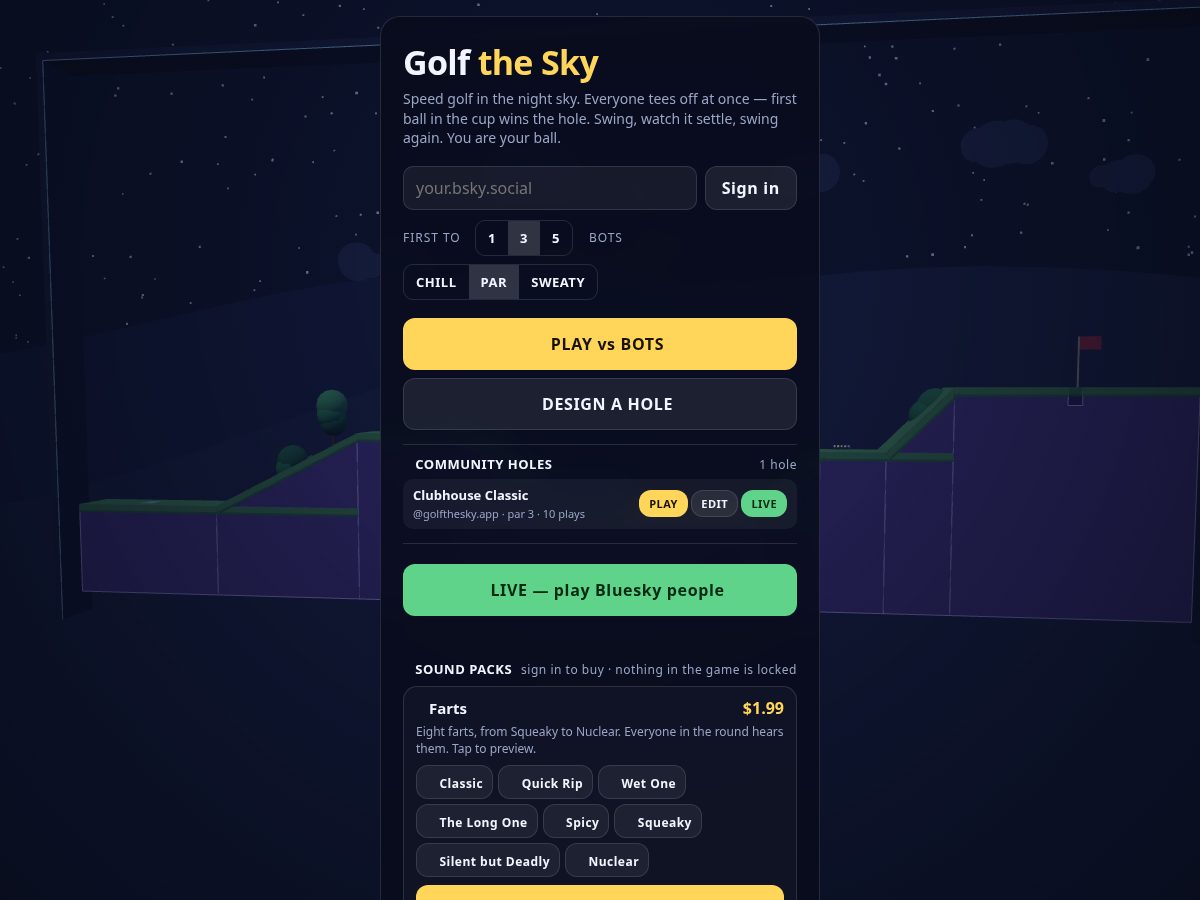 Landing-page snapshot of golfthesky.app