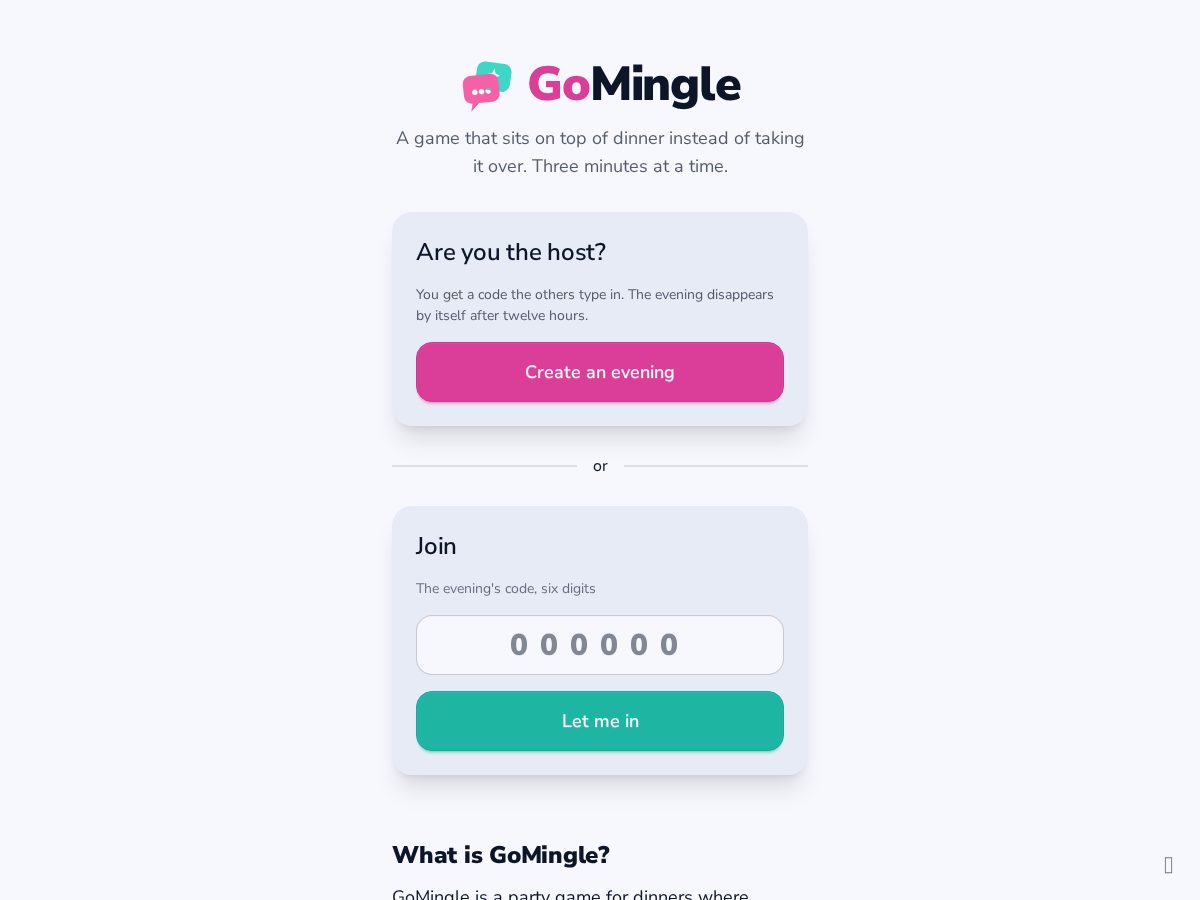 Landing-page snapshot of gomingle.fun