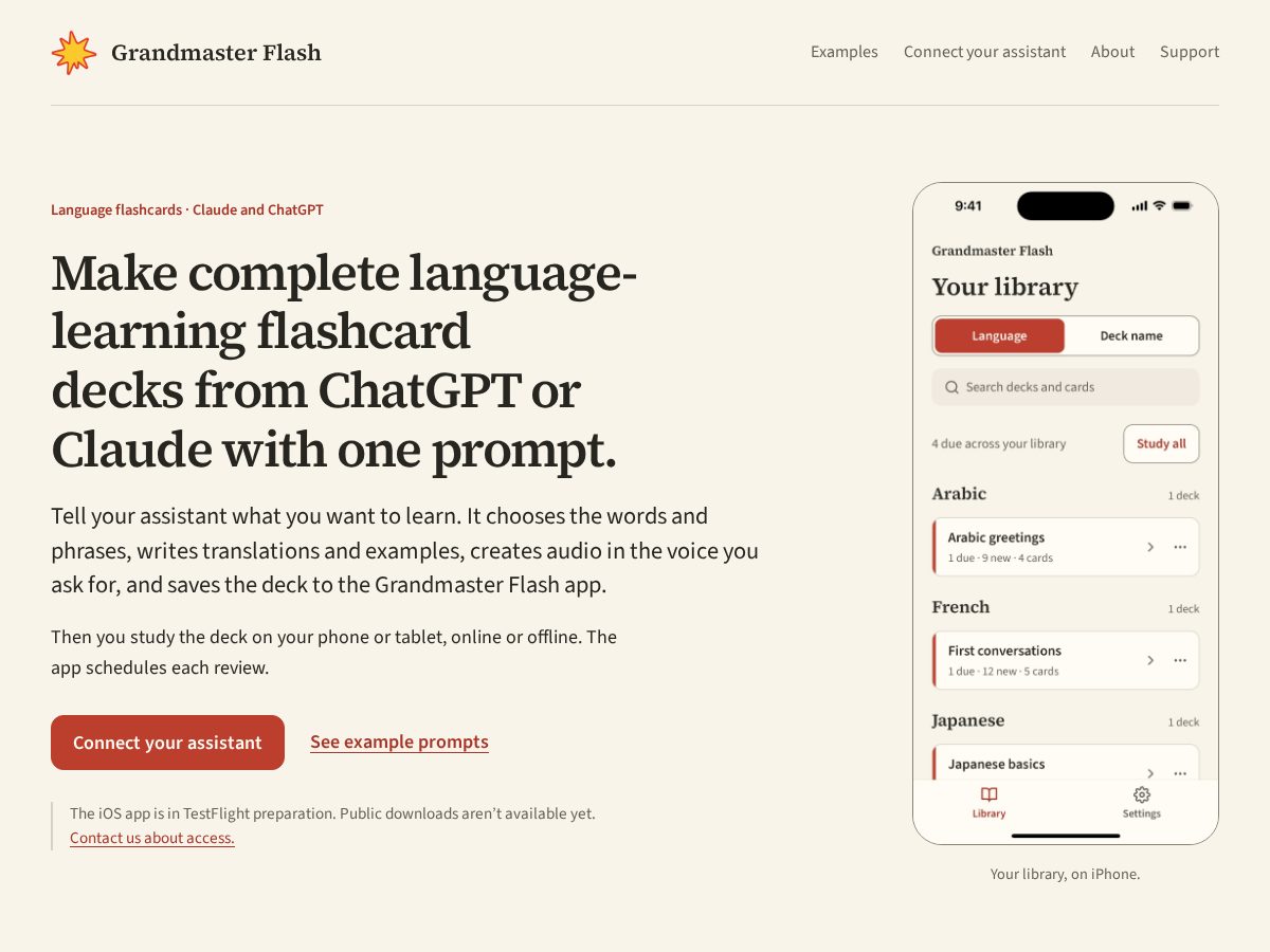 Landing-page snapshot of grandmasterflash.app