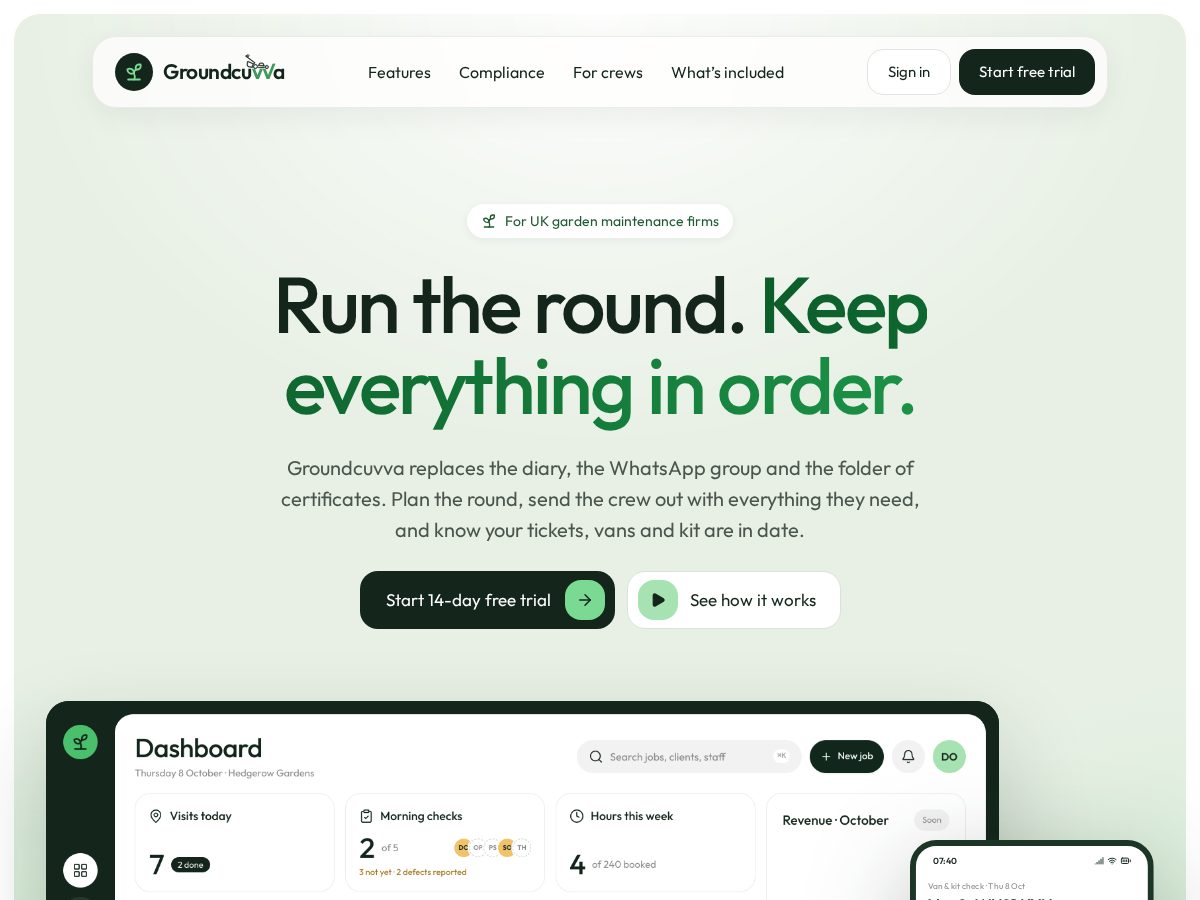 Landing-page snapshot of groundcuvva.app