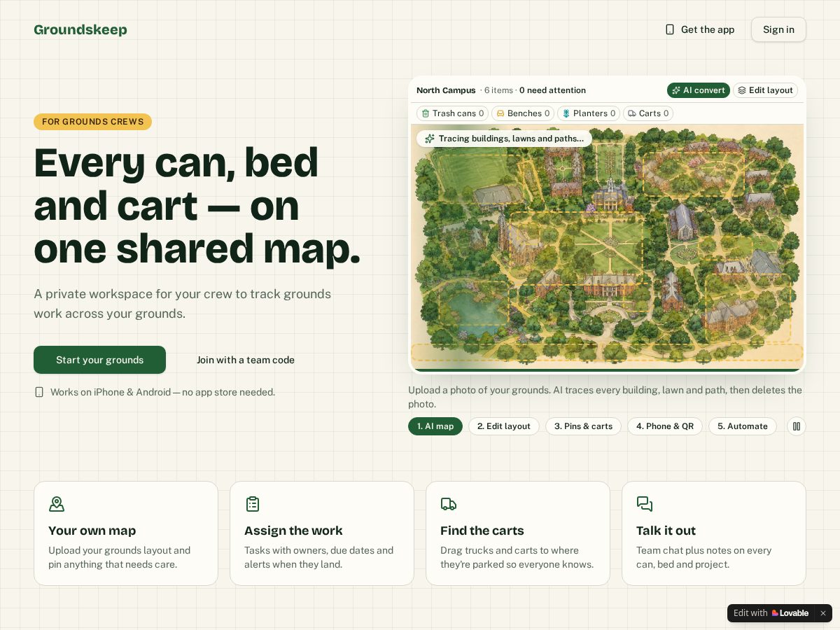 Landing-page snapshot of groundskeep.dev