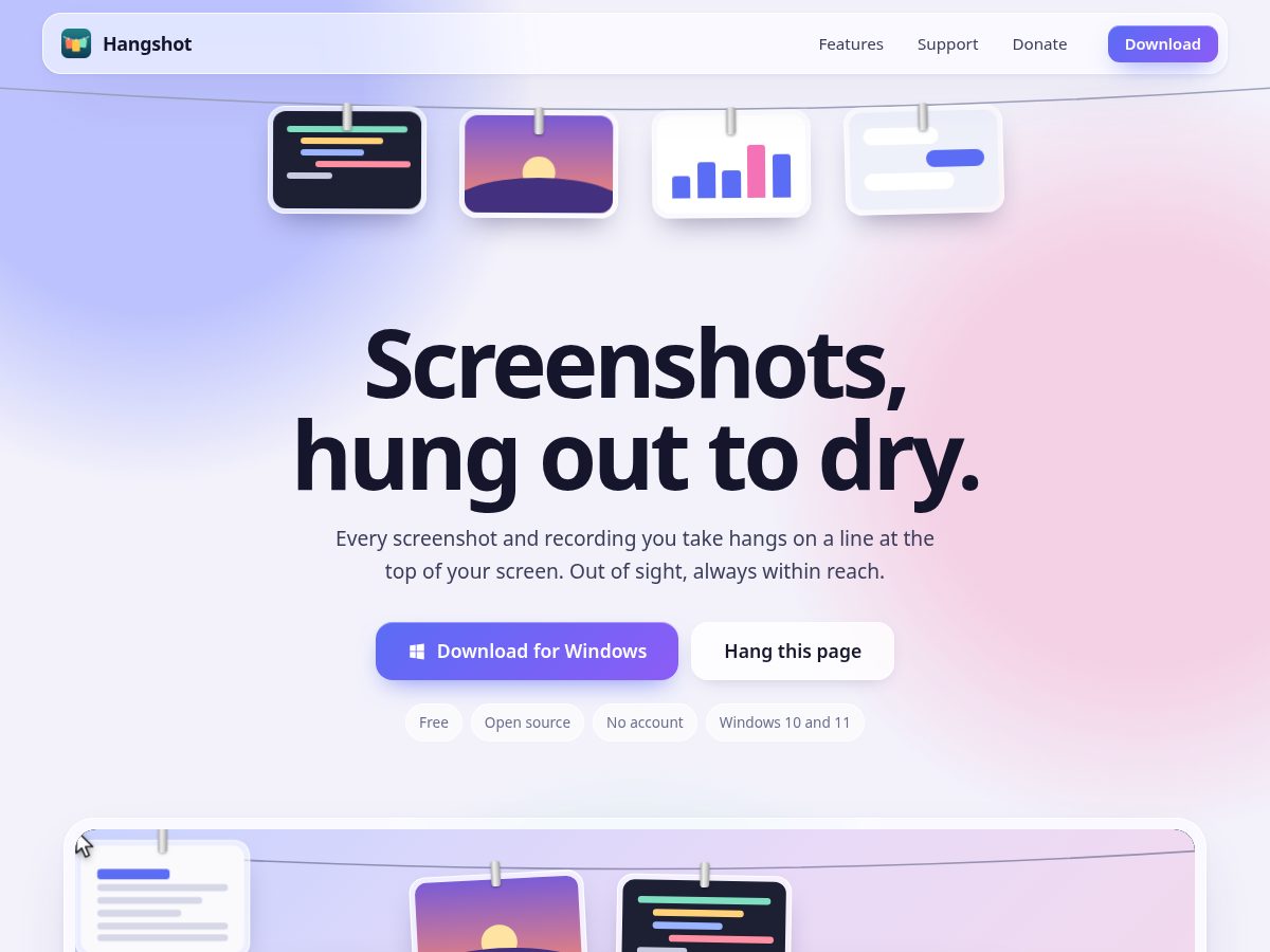 Landing-page snapshot of hangshot.app