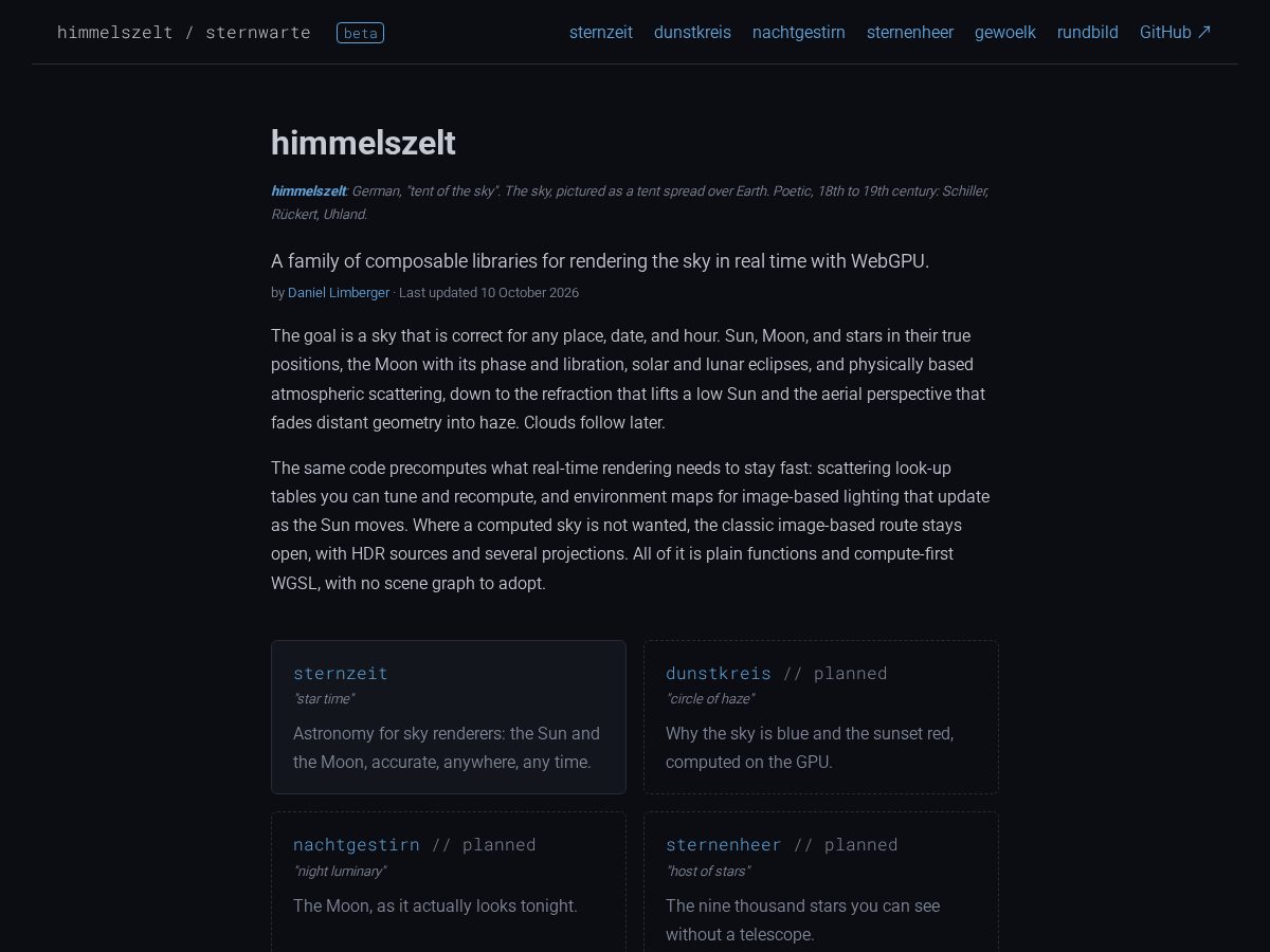 Landing-page snapshot of himmelszelt.dev