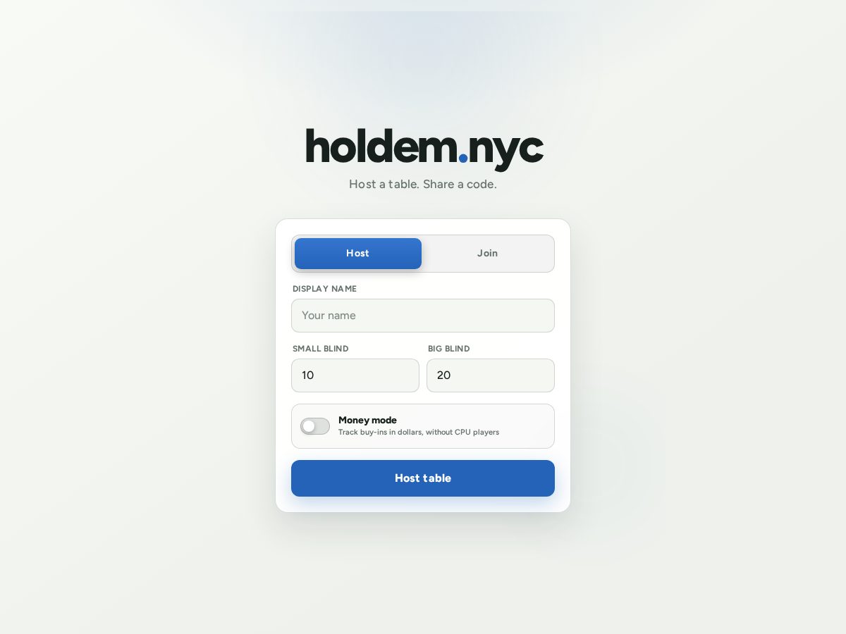 Landing-page snapshot of holdem.nyc