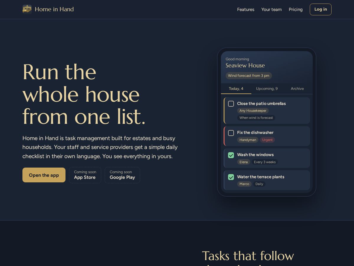 Landing-page snapshot of homeinhand.app