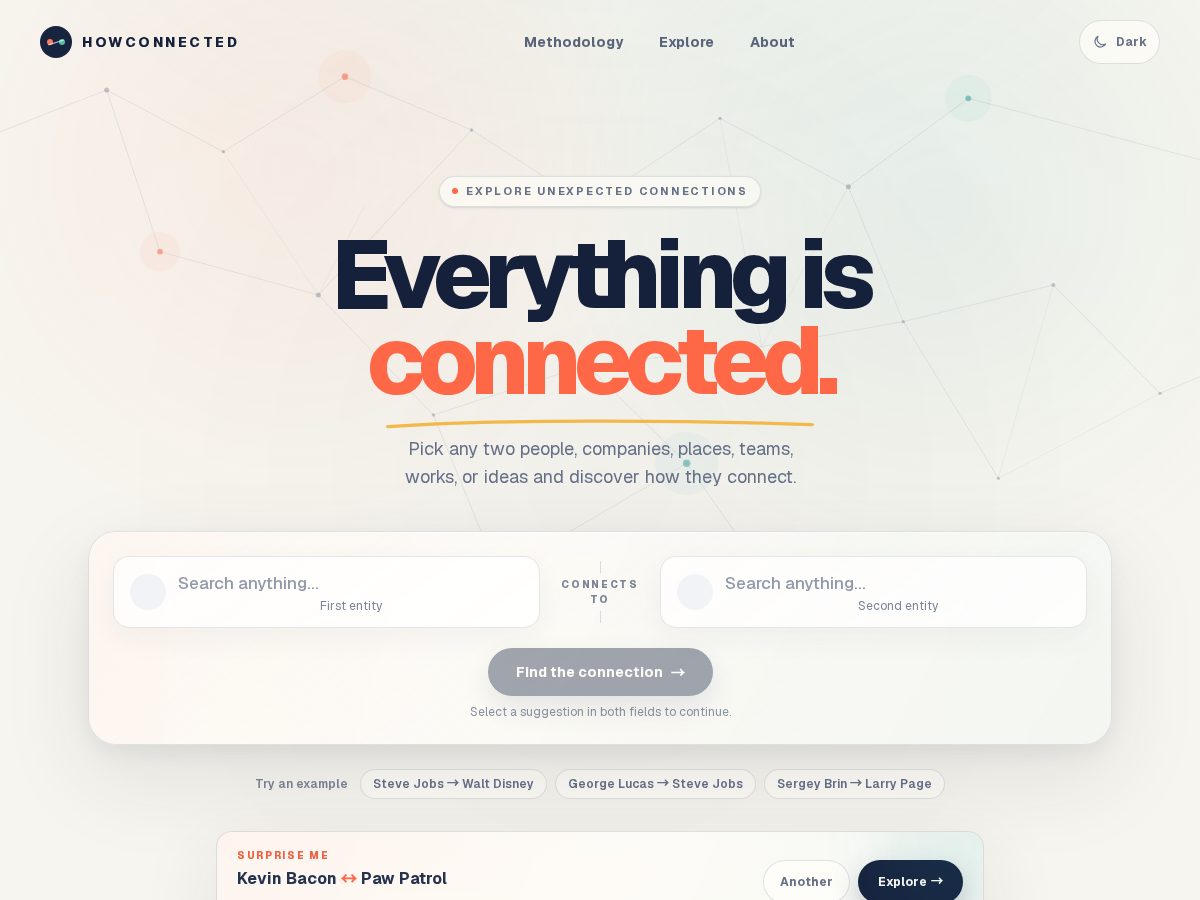 Landing-page snapshot of howconnected.app