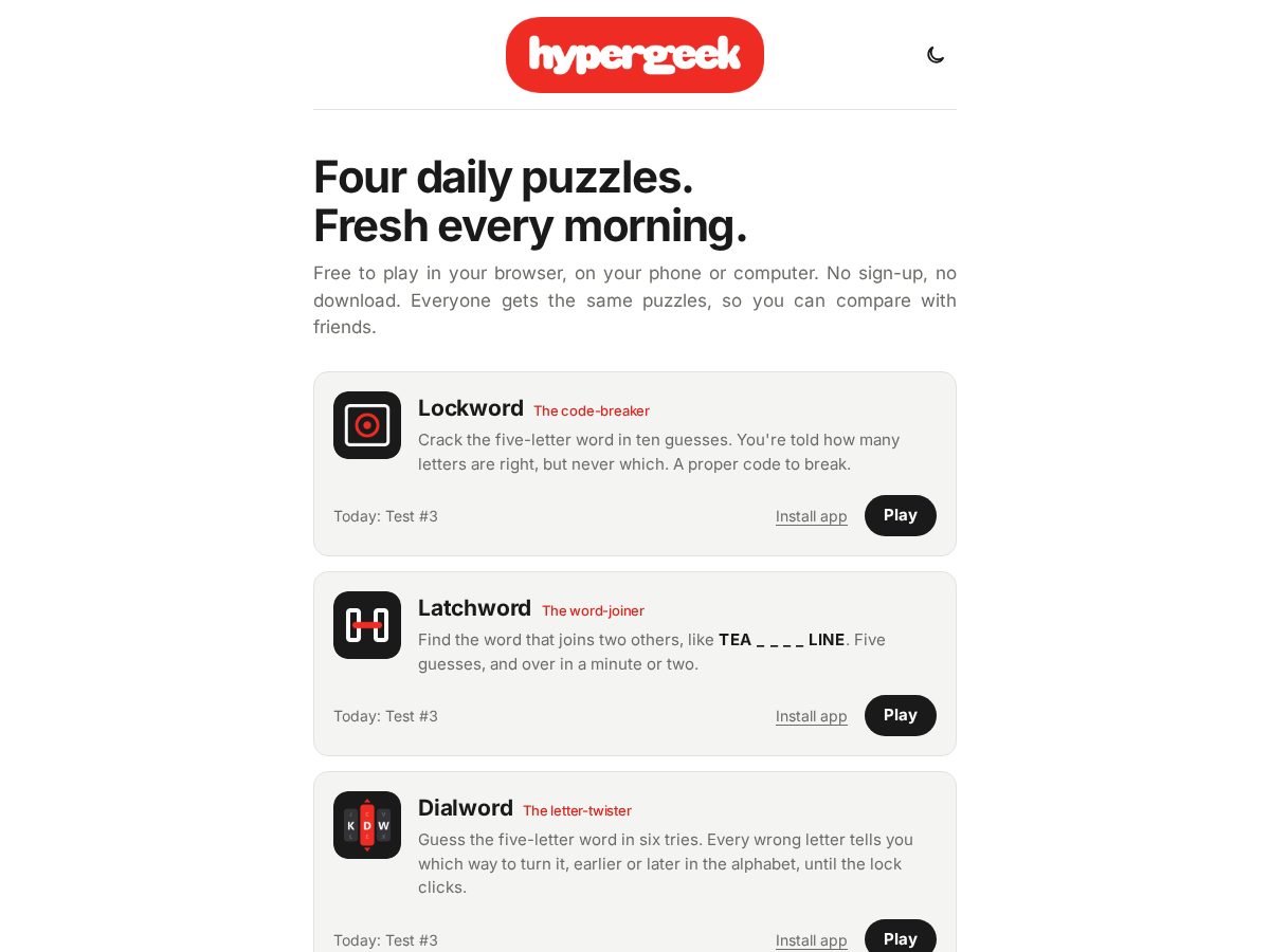 Landing-page snapshot of hypergeek.games