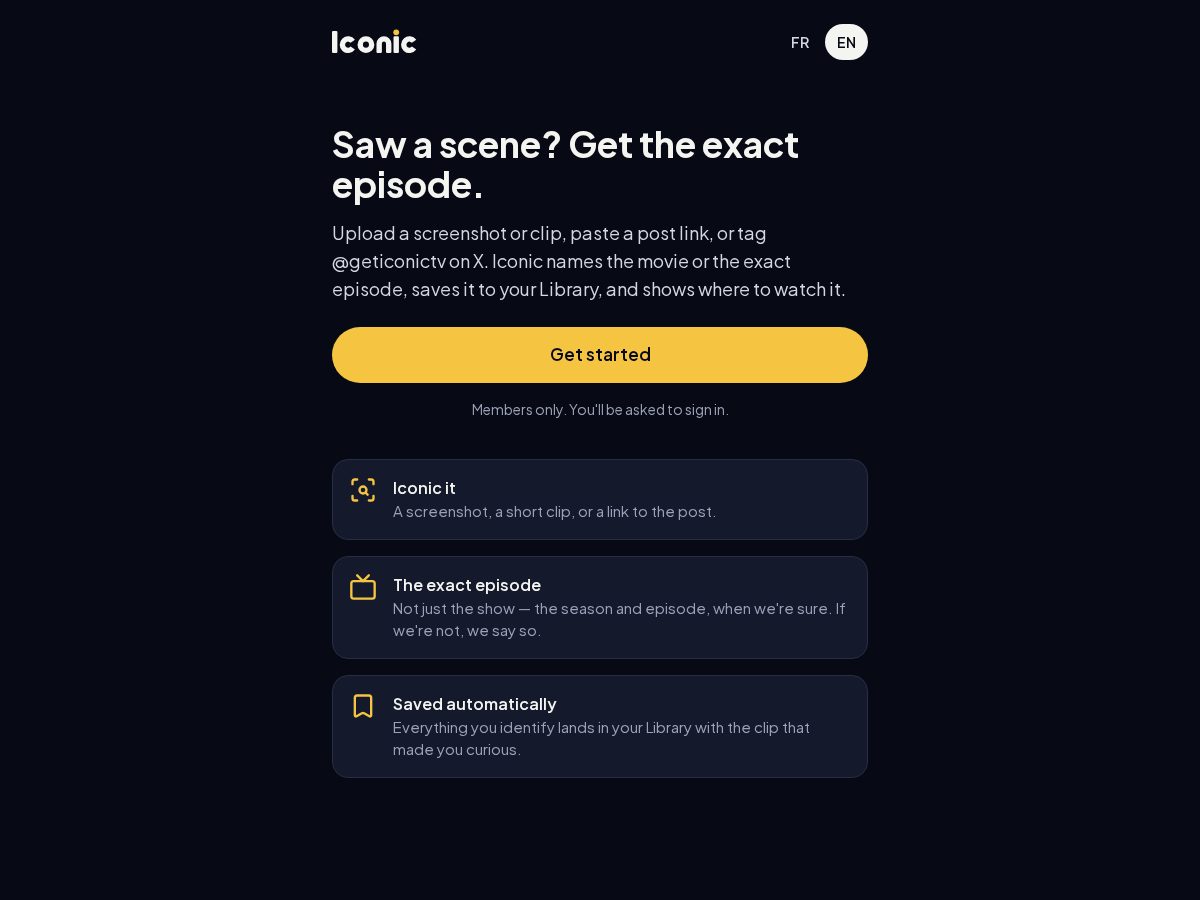 Landing-page snapshot of iconictv.app
