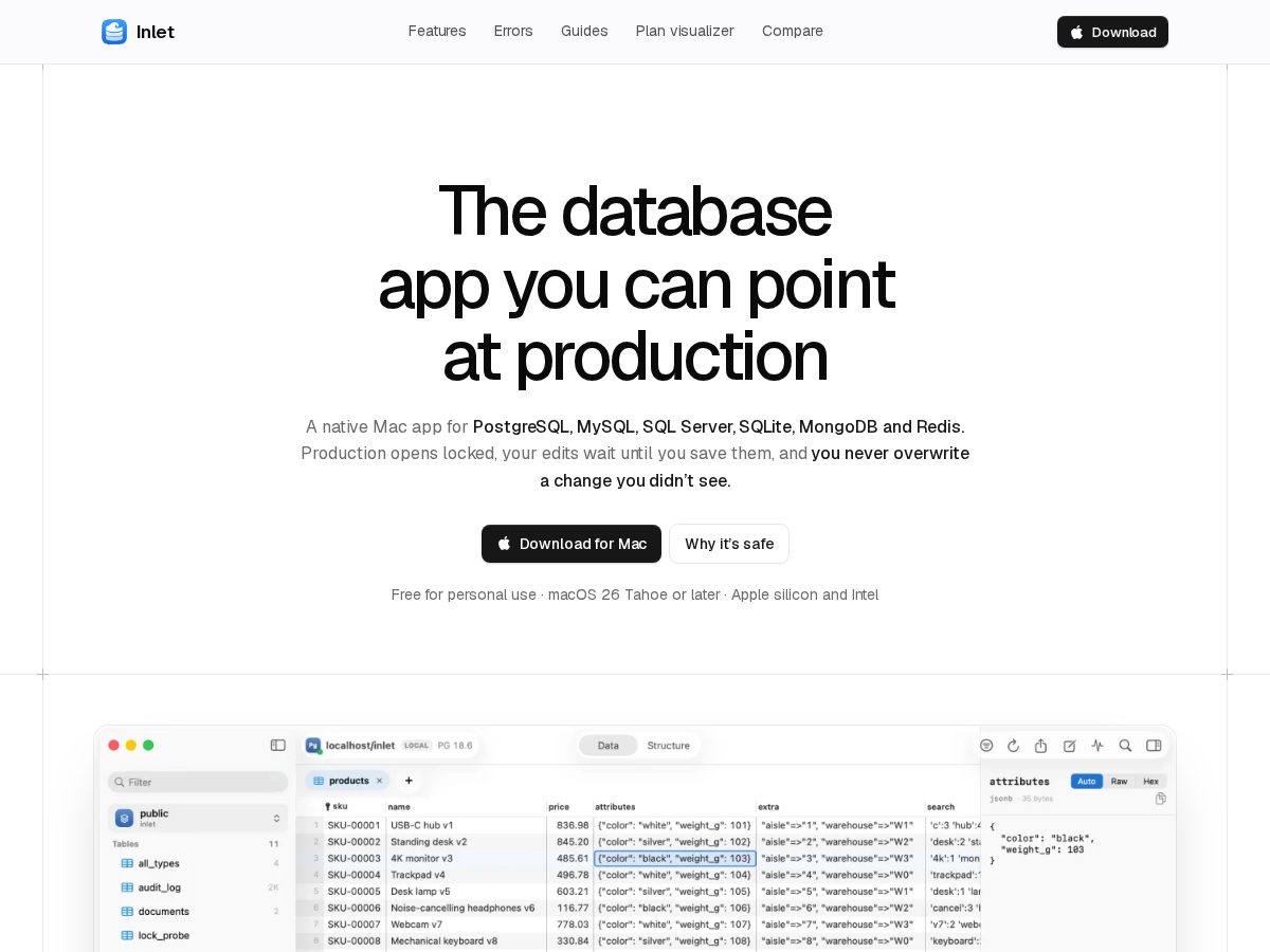 Landing-page snapshot of inletdb.app