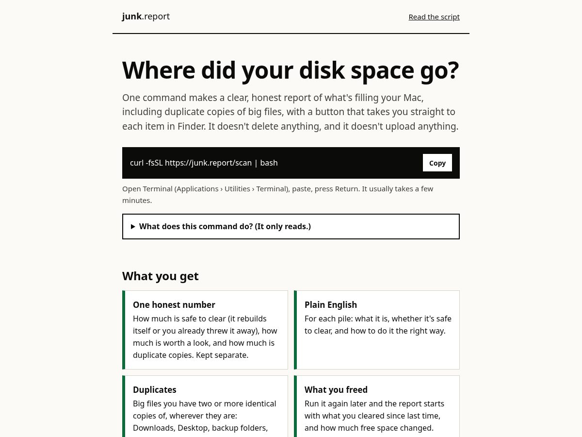 Landing-page snapshot of junk.report