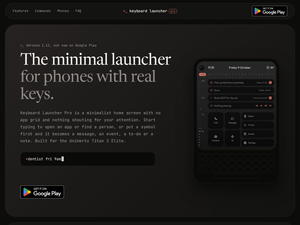 Landing-page snapshot of keyboardlauncherpro.app