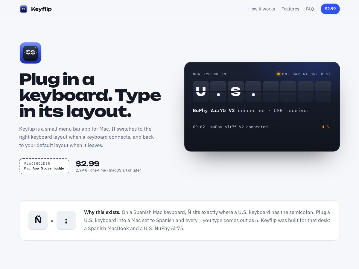 Landing-page snapshot of keyflip.app