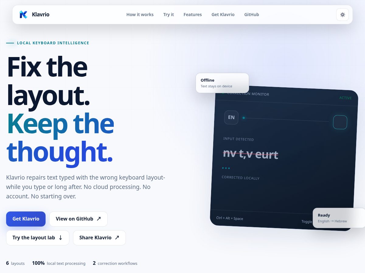 Landing-page snapshot of klavrio.app