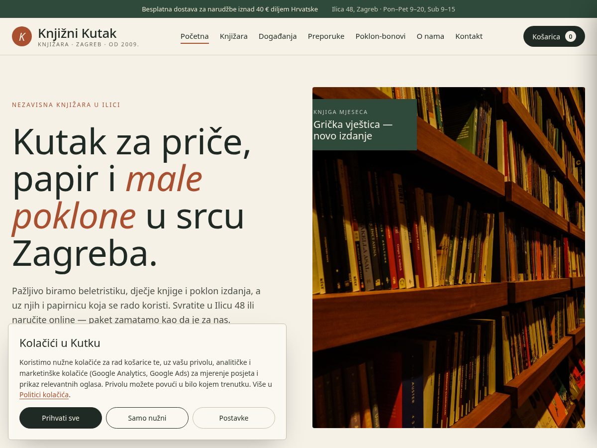 Landing-page snapshot of knjiznicakut.shop
