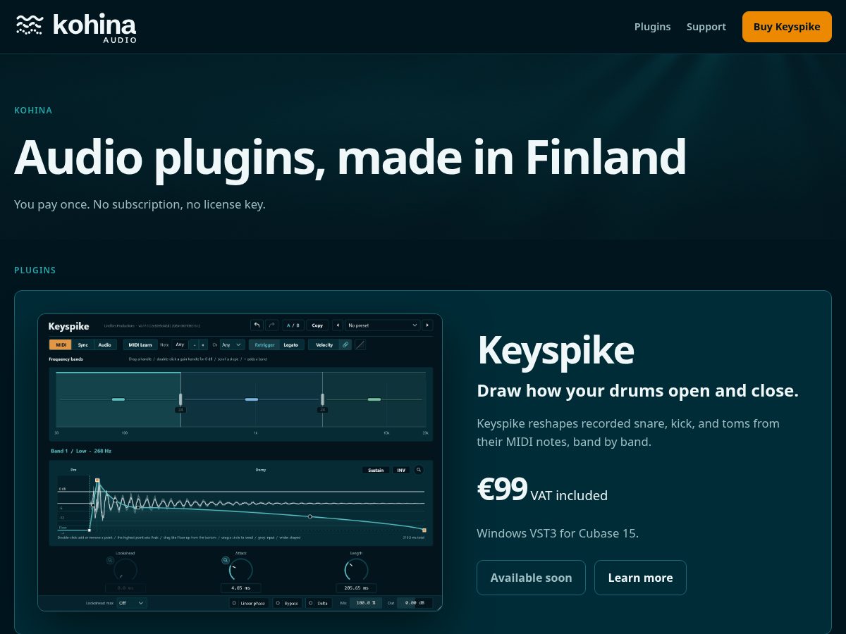 Landing-page snapshot of kohina.audio