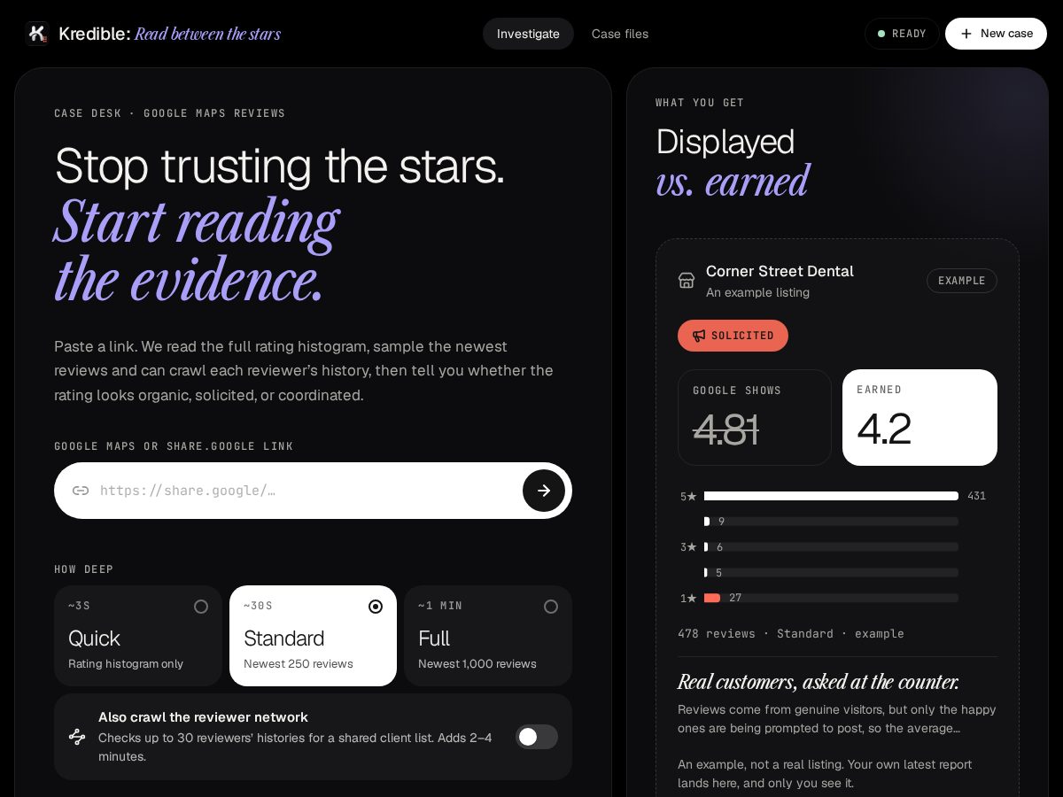 Landing-page snapshot of kredible.dev