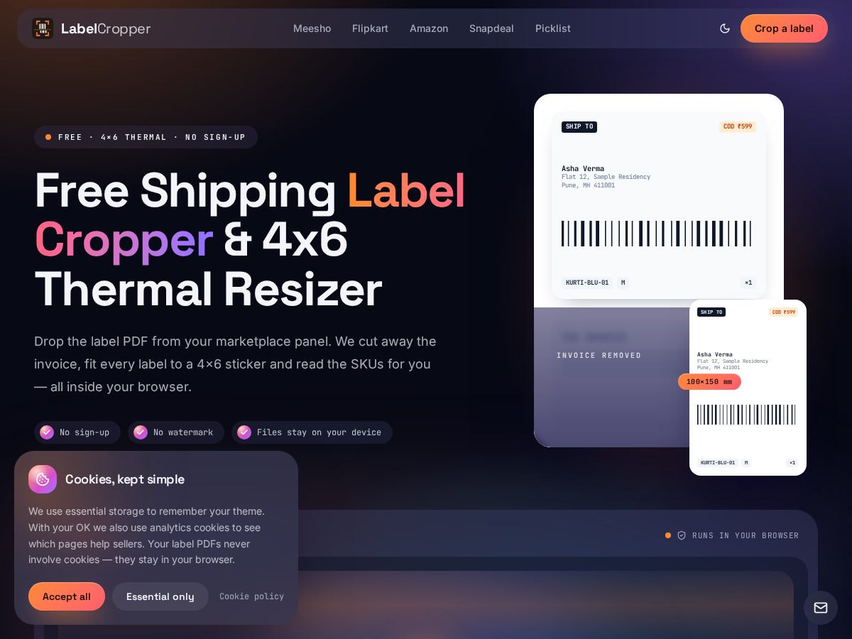 Landing-page snapshot of labelcropper.org