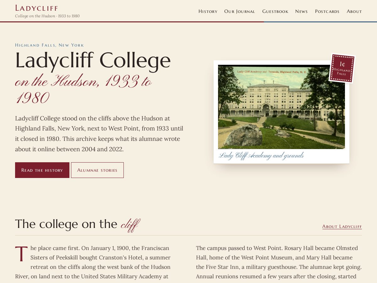 Landing-page snapshot of ladycliff.org