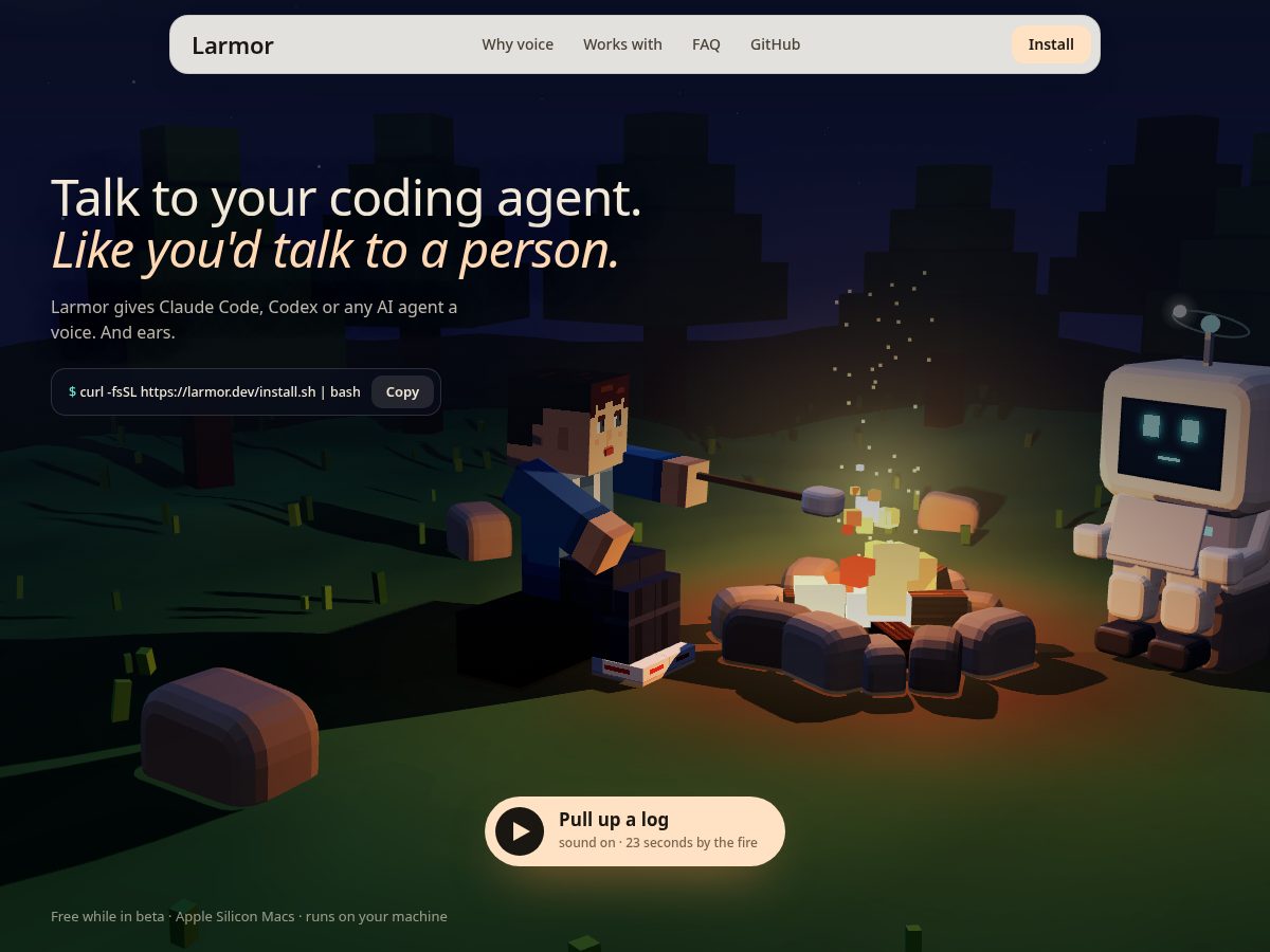 Landing-page snapshot of larmor.dev