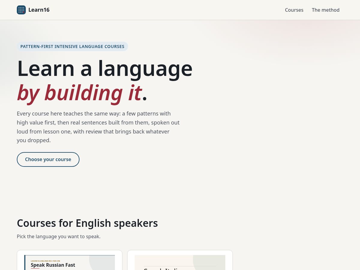 Landing-page snapshot of learn16.online