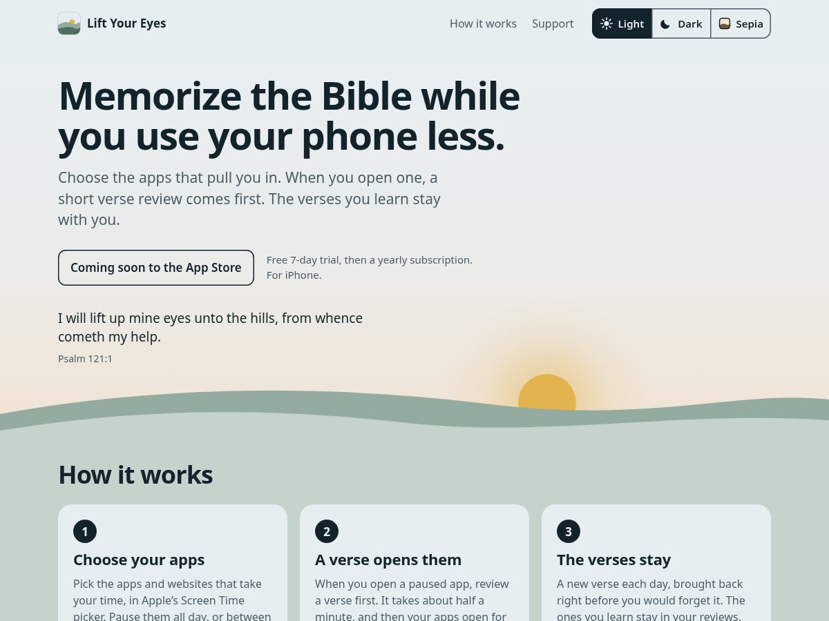 Landing-page snapshot of liftyoureyes.app