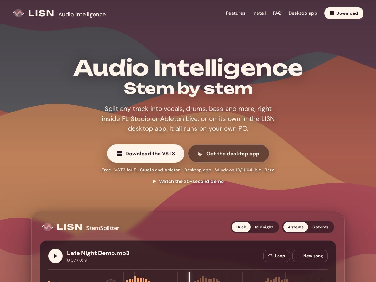 Landing-page snapshot of lisn.digital