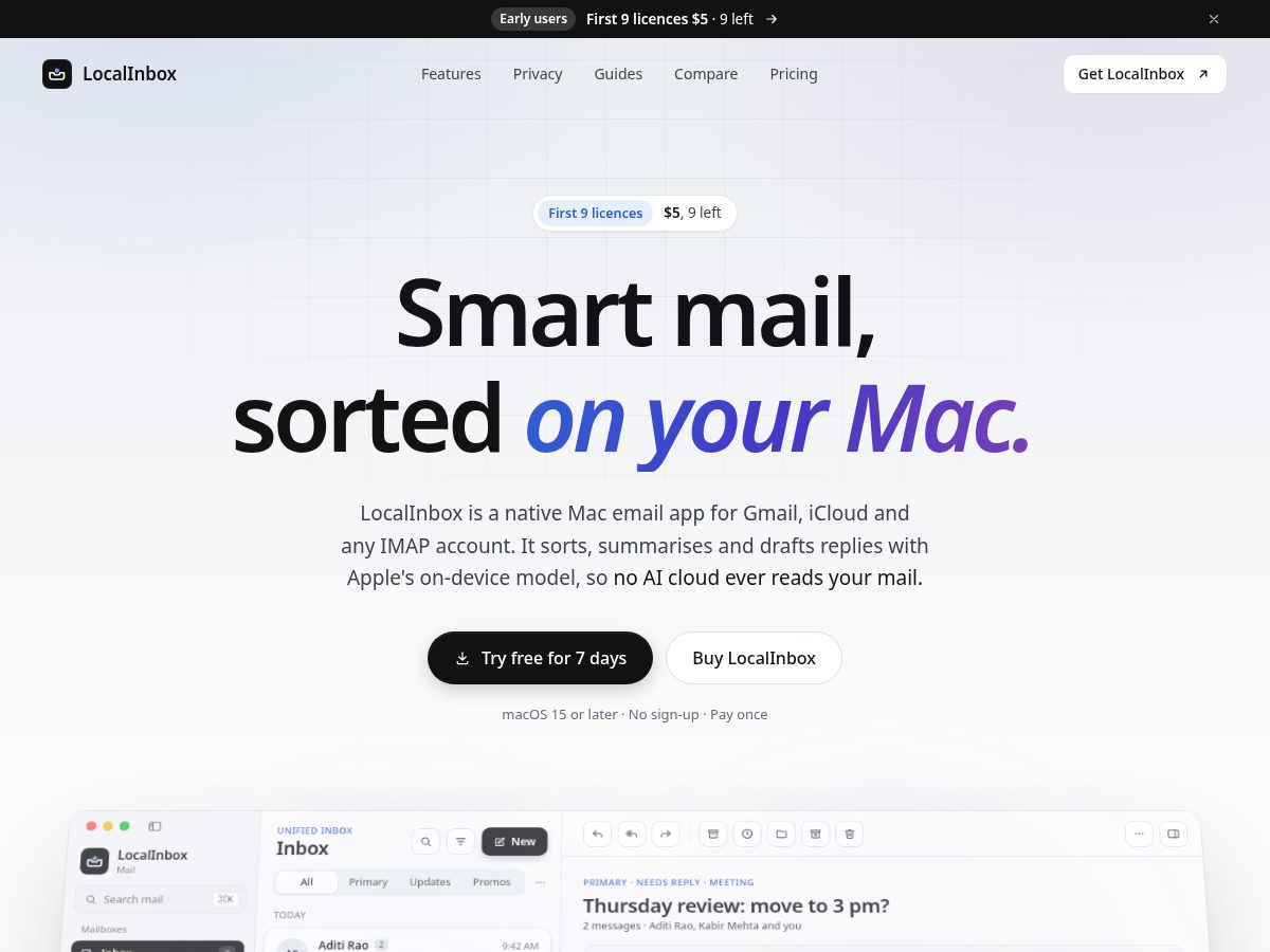 Landing-page snapshot of localinbox.app