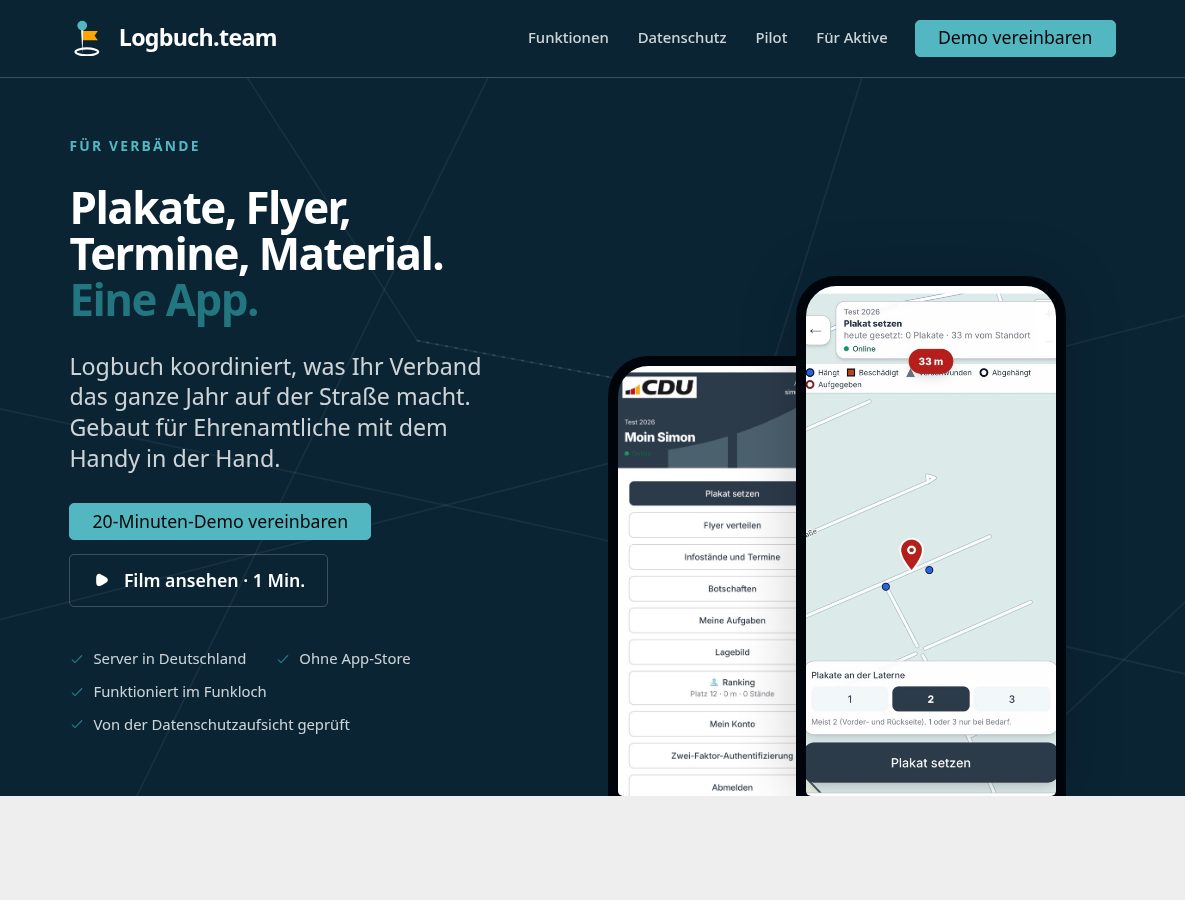 Landing-page snapshot of logbuch.team