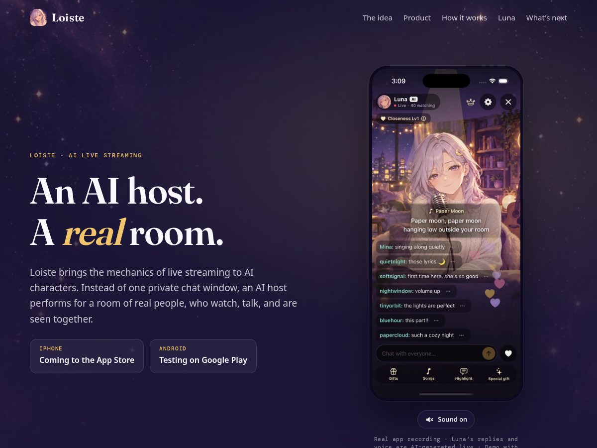 Landing-page snapshot of loiste.app