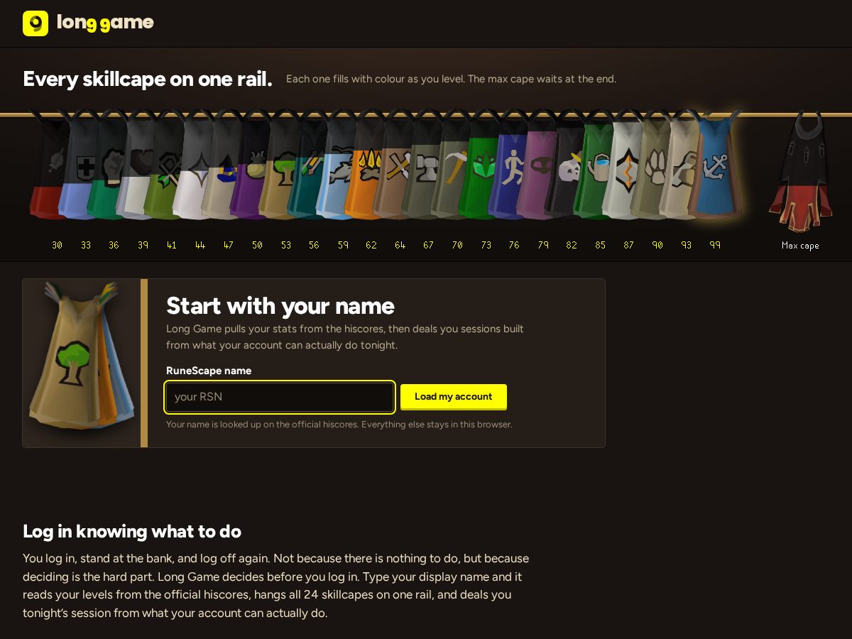 Landing-page snapshot of longgame.tools
