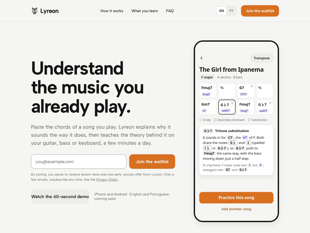 Landing-page snapshot of lyreon.app