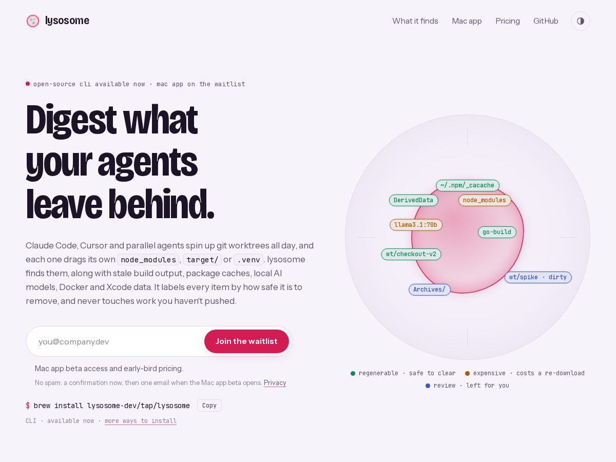 Landing-page snapshot of lysosome.dev