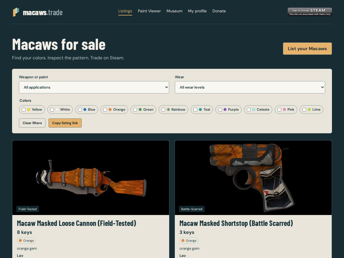 Landing-page snapshot of macaws.trade