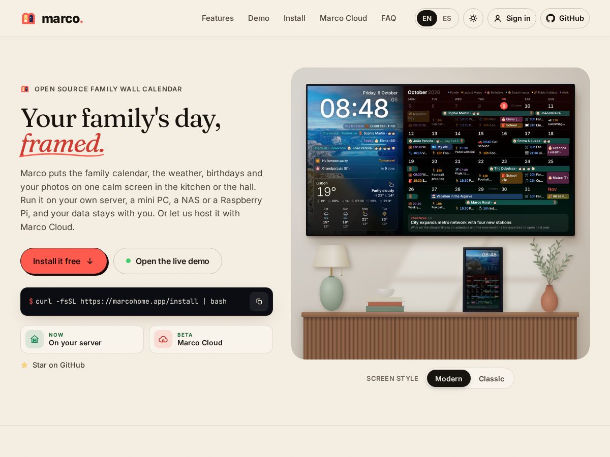 Landing-page snapshot of marcohome.app