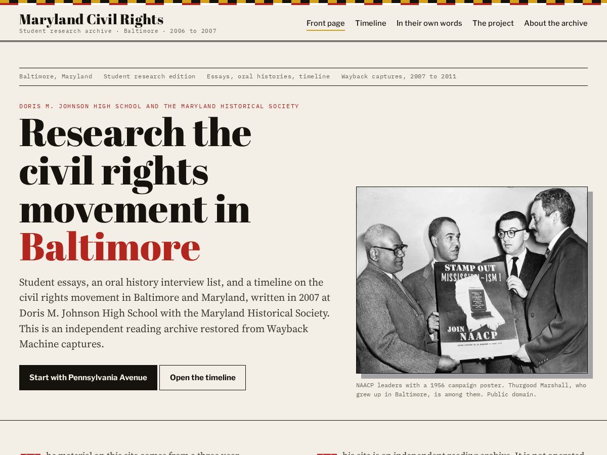 Landing-page snapshot of mdcivilrights.org
