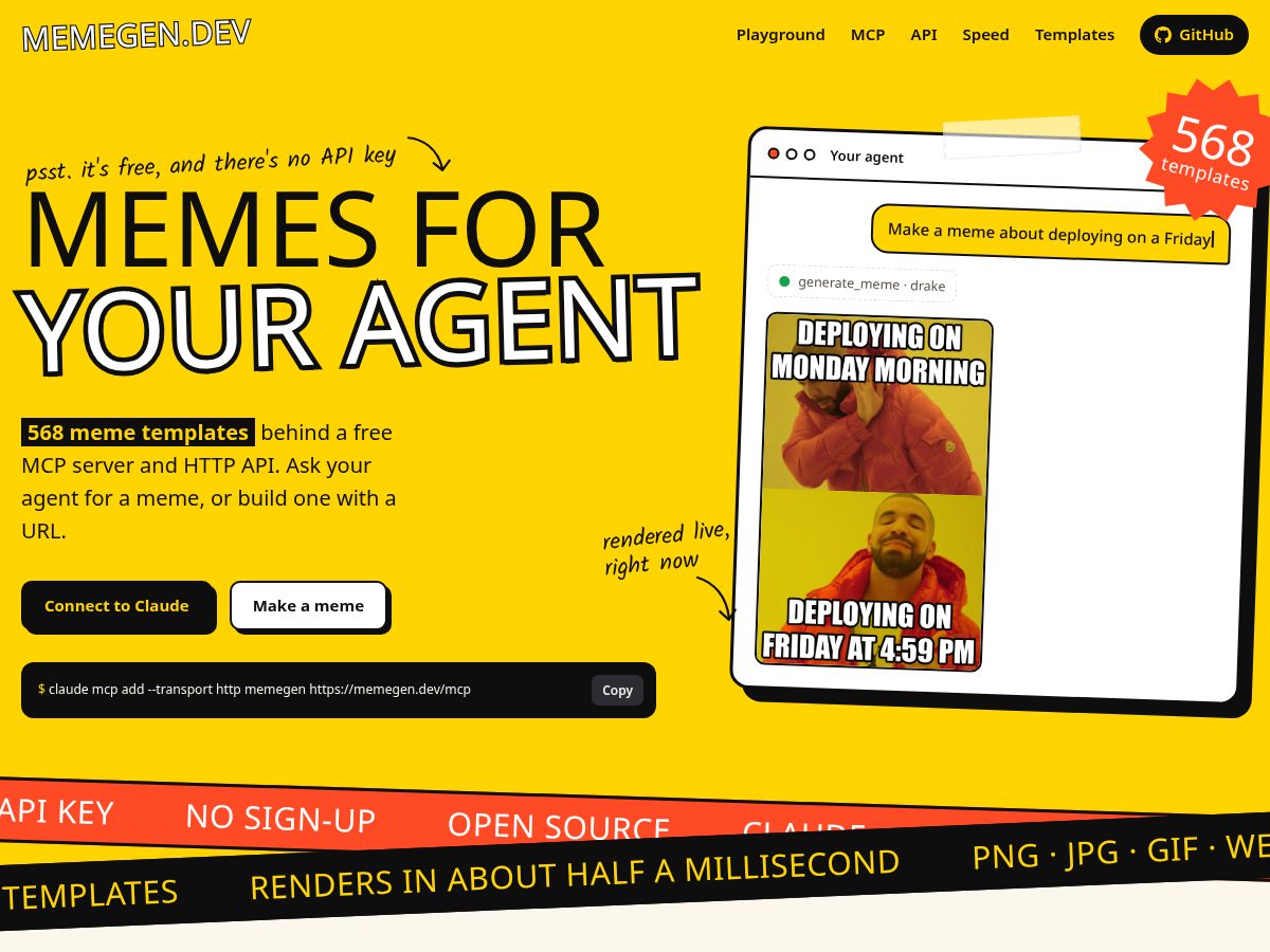 Landing-page snapshot of memegen.dev