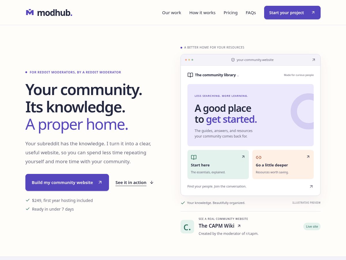 Landing-page snapshot of modhub.website