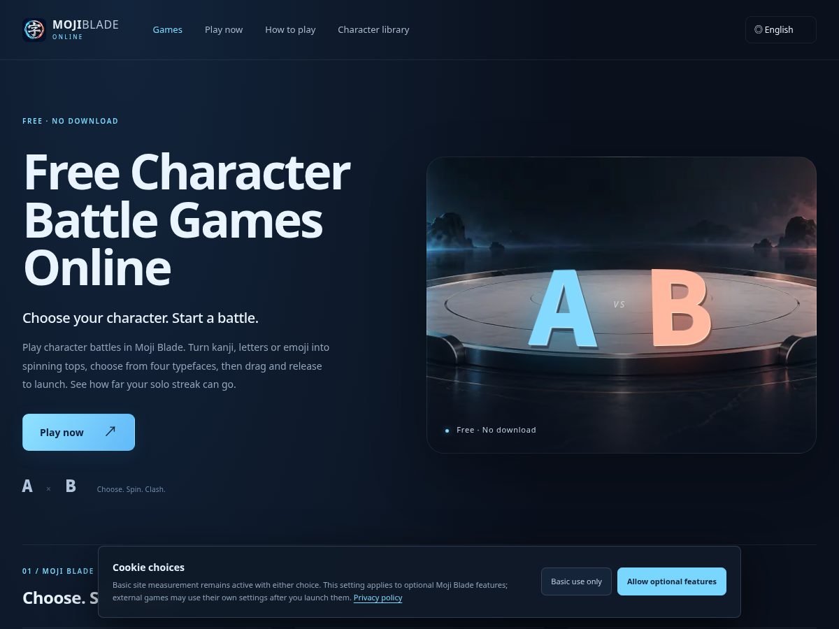 Landing-page snapshot of mojiblade.online