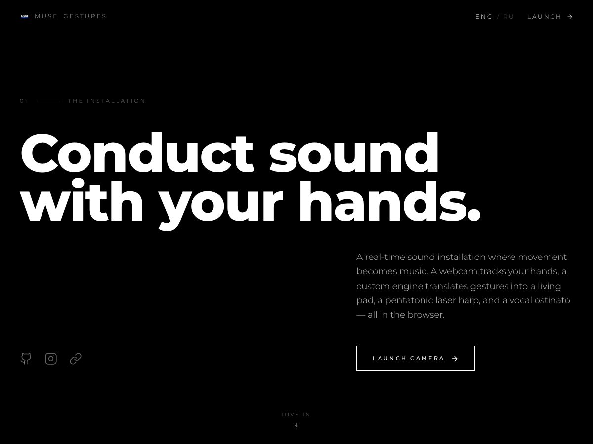 Landing-page snapshot of musegestures.space