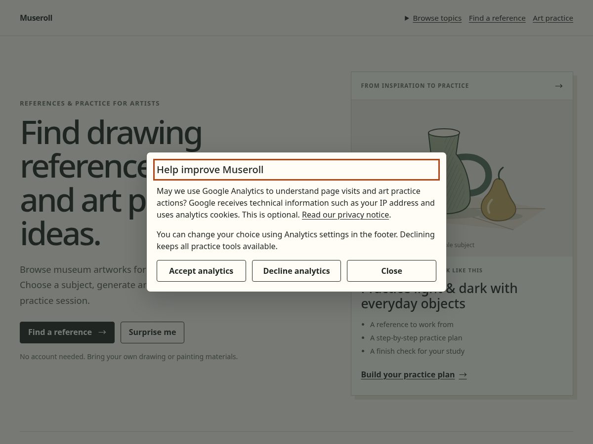 Landing-page snapshot of museroll.art