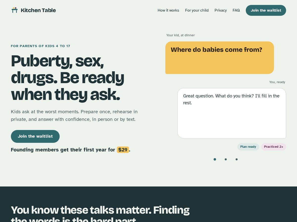 Landing-page snapshot of mykitchentable.app