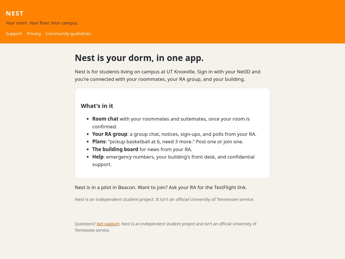 Landing-page snapshot of nestcollege.app