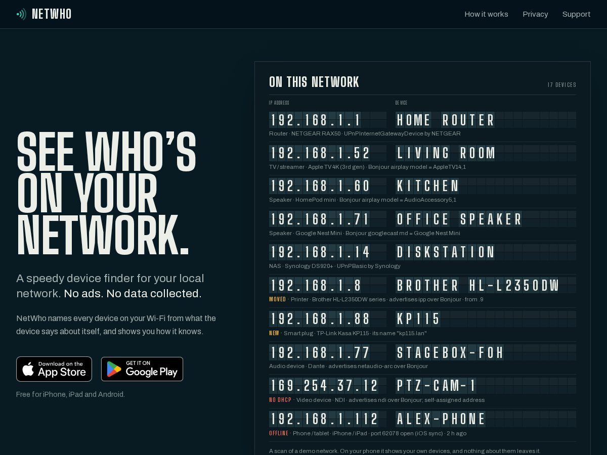 Landing-page snapshot of netwho.app