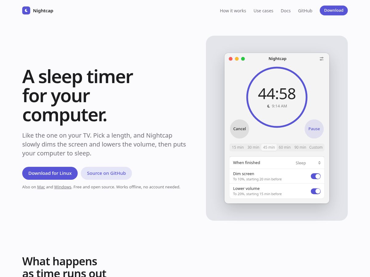 Landing-page snapshot of nightcapapp.fyi