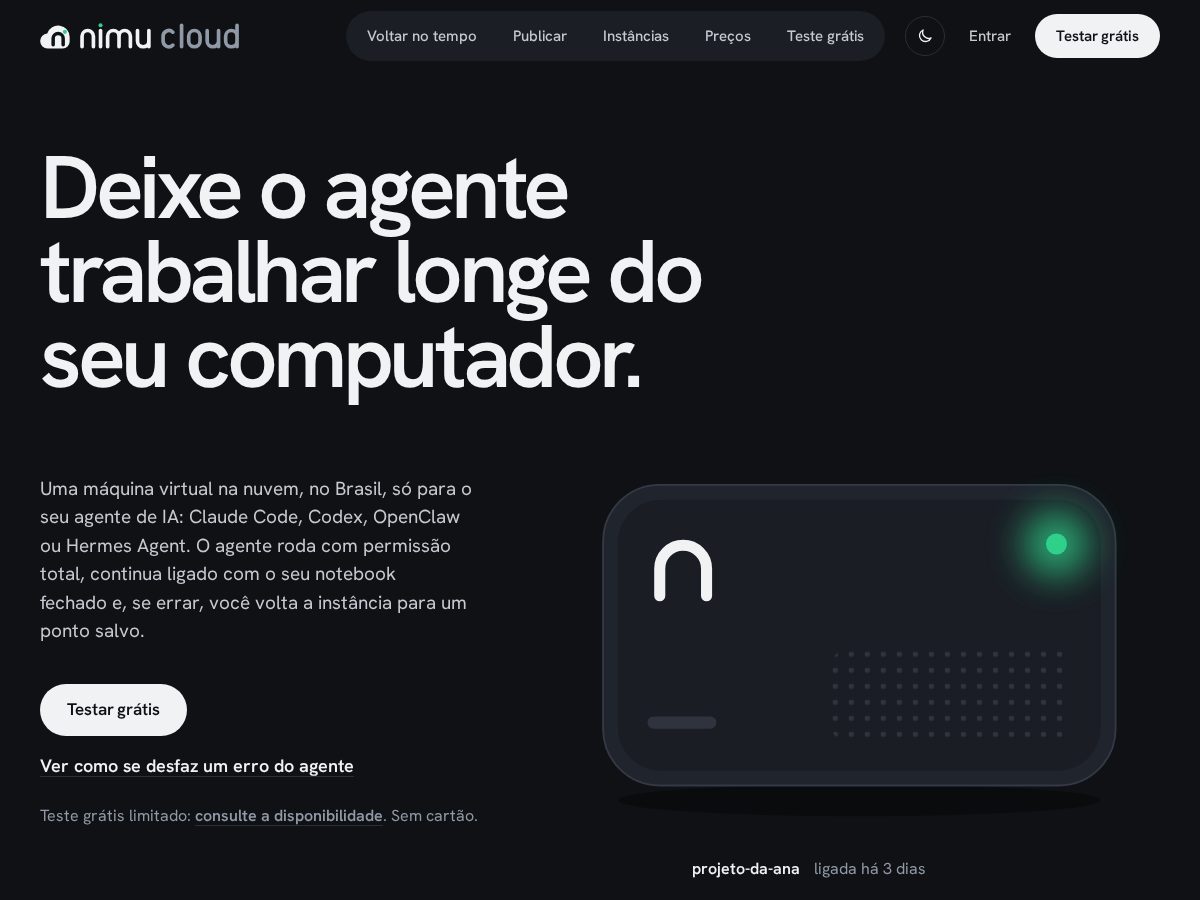 Landing-page snapshot of nimucloud.app