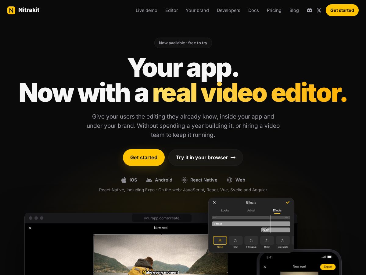 Landing-page snapshot of nitrakit.dev