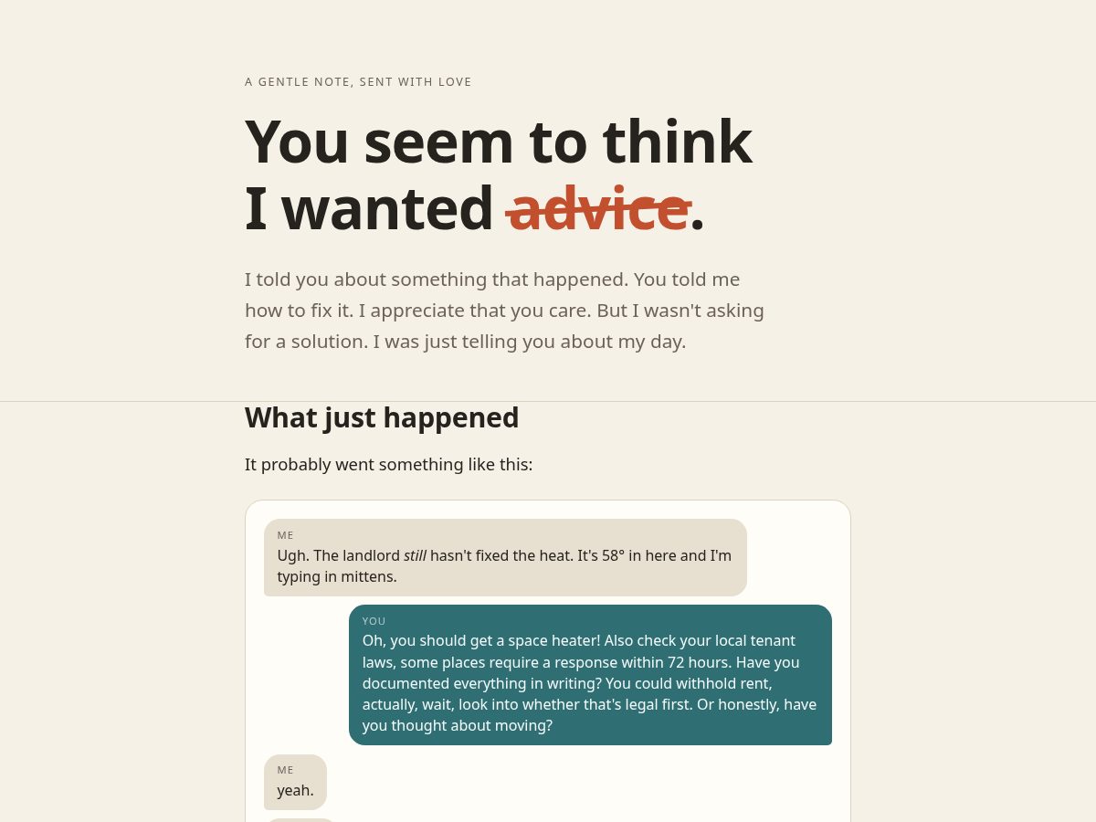 Landing-page snapshot of noadvice.fyi