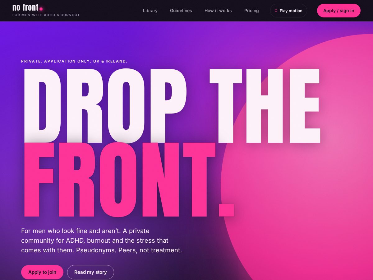 Landing-page snapshot of nofront.app